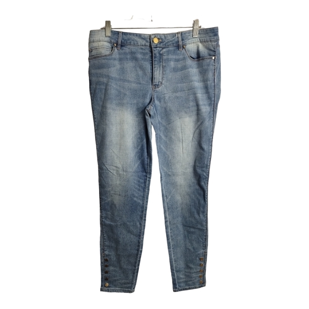 WHBM The Skimmer Medium Wash Snap‎ Hem Jeans Sz 12 LONG